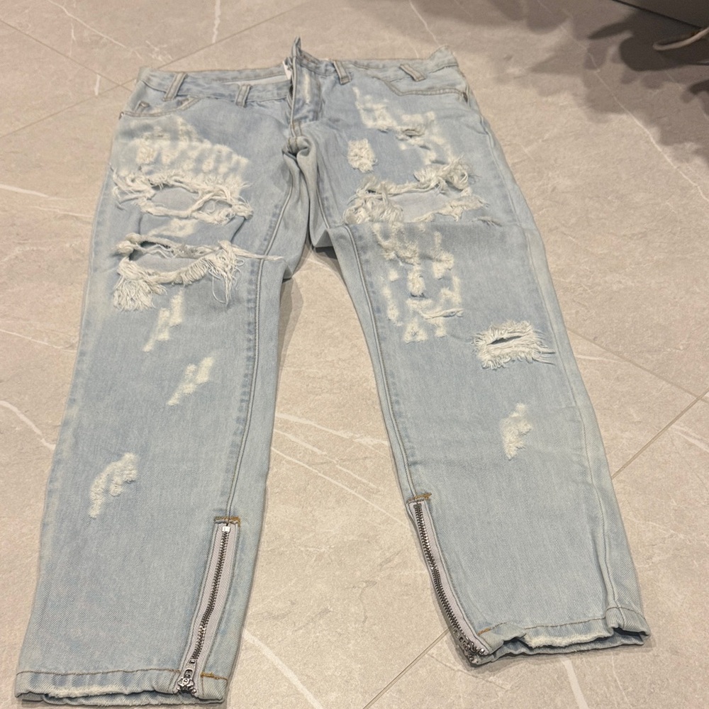 One Teaspoon Light Blue Distressed Ankle Jeans